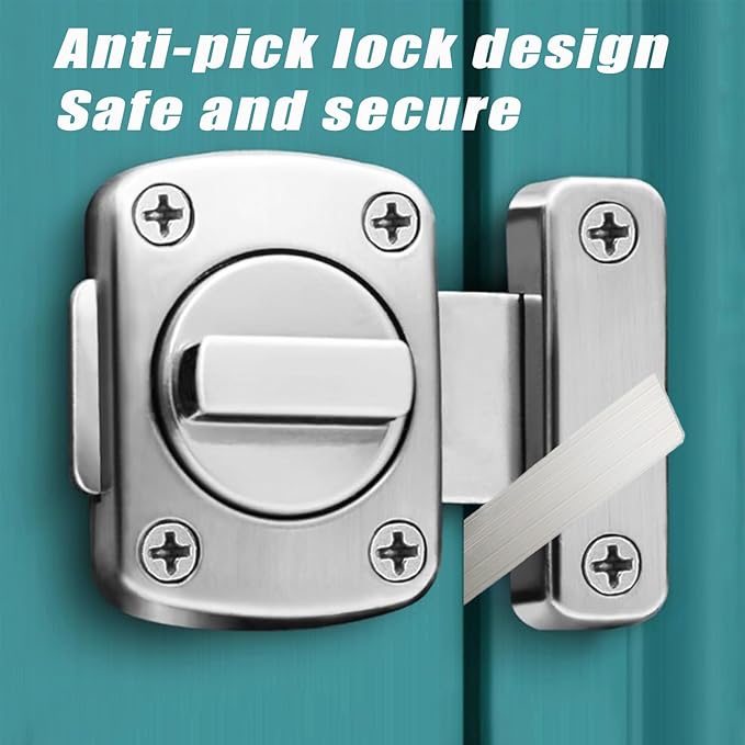 Bathroom Stall Door Latch Inner Door Reinforcement Lock,Zinc Alloy Bathroom Gate Door Latch,Inner Door Anti-Prying French Door Locks,Slide Locks for Inside Door,Night Latches