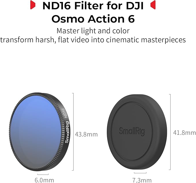 SmallRig ND16 Filter for DJI Osmo Action 6, Snap-On Polarizing Neutral Density Filter, with Lens Silicone Cover & Cleaning Cloth, HD Optical Glass/Multi-Coated - 6084