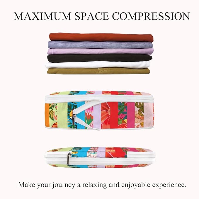 6 Pcs Compression Packing Cubes Waterproof Suitcase Travel Bag Luggage Backpack Organizer Travel Cubes for Packing-Tropical Banana