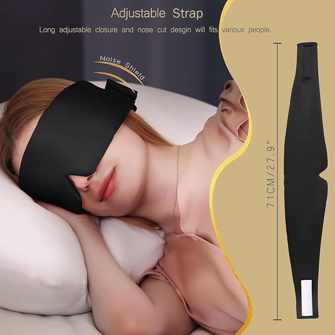 Satin Sleep Eye Mask, 100% Complete Blackout Sleeping Mask for Women Men Side Sleepers, Zero Pressure Eye Shade with Adjustable Strap, Lightweight Breathable Night Blindfold for Travel Shift Work Naps