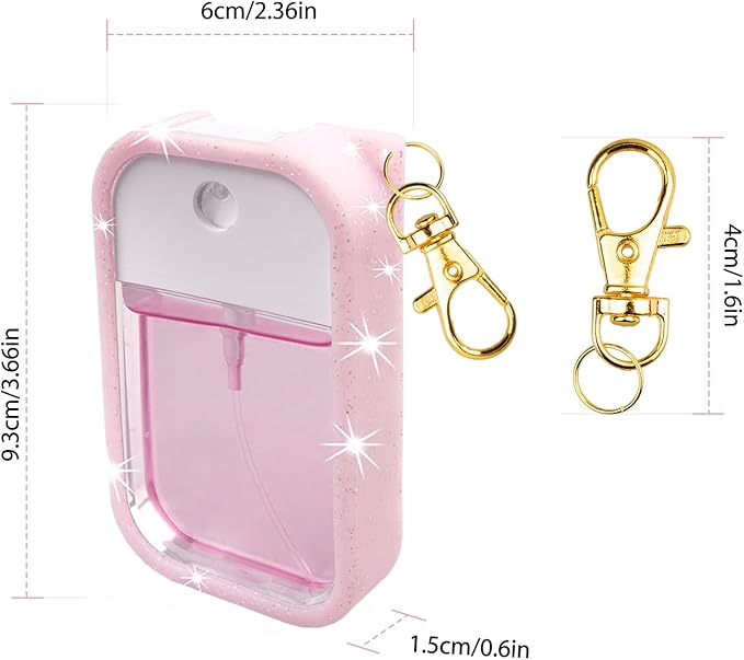 TERPINK Silicone Case Compatible with Touchland Hand Sanitizer Spray, Protective Case with Keychain for Power Mist and Glow Mist 1 fl oz, Hand Sanitizer Spray Accessory (Glitter Sequin Pink)
