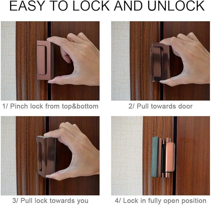 2 Pack Door Reinforcement Locks with 8 Screws, Home Security Childproof Night Lock Withstands 800 Lbs Brown