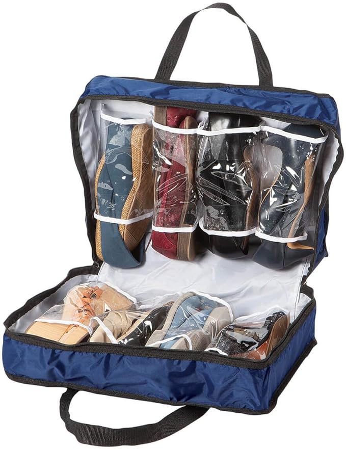 Shoe Storage Case, Crafted With Durable Vinyl, Zippers For Easy Access, Home Organization – Navy Blue, Measures 19 1/2" L x 13 1/4" W x 5 1/2" D