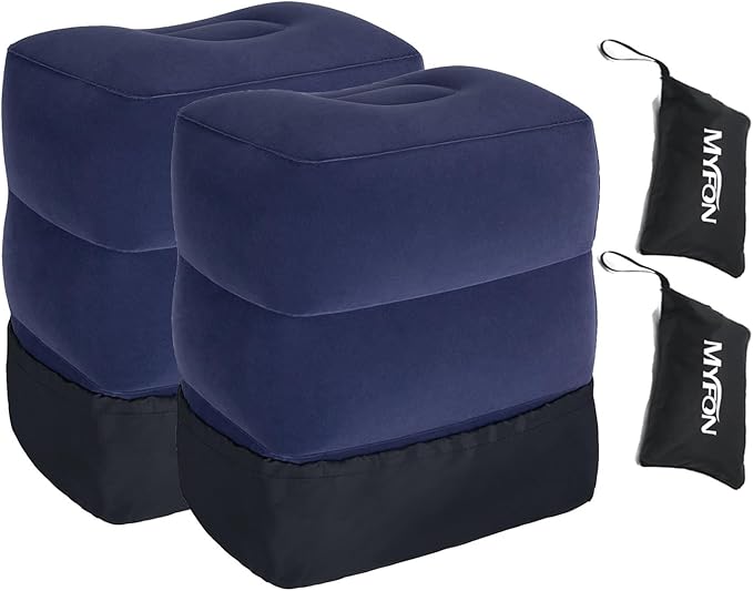 Inflatable Travel Foot Rest Pillow, Adjustable Height Leg Rest Pillow for Cars, Home, Office, Trains, Airplane, Make a Flat Bed for Baby, Kids, Toddlers, with 2in1 Storage Bag (Blue-2)