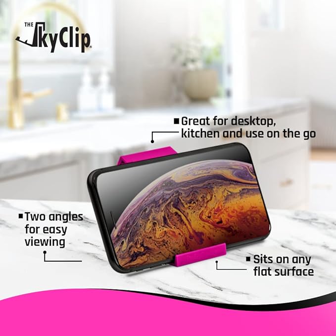 The SkyClip Airplane Cell Phone Back of Seat Inflight Tray Table Clip and Sturdy Phone Stand, Compatible with iPhone, Android, Tablets, and Readers, Travel Must Have (Pink 2 Pack)