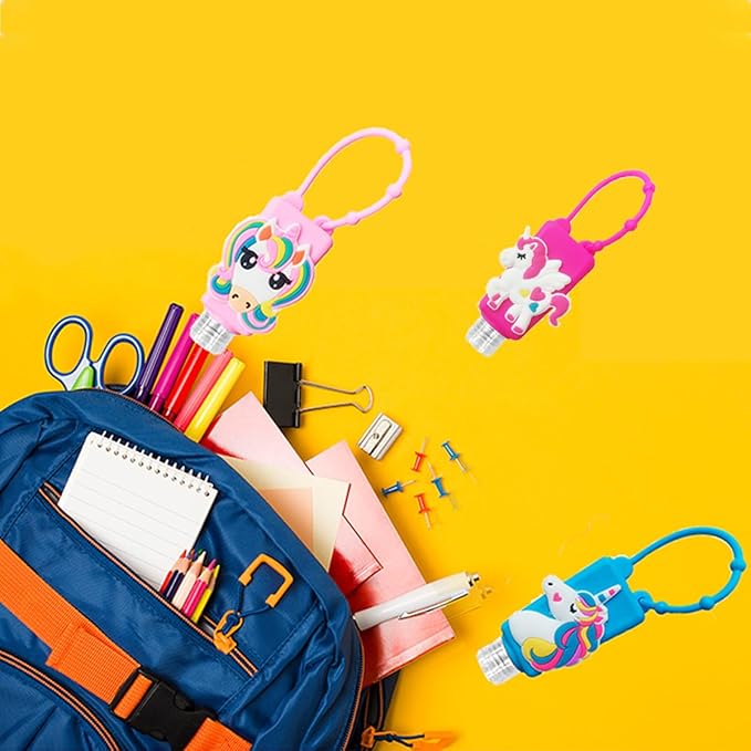 Color Land 4Pcs Unicorn Kids Empty Travel Bottles for toiletries Detachable Hand Sanitizer Holder with Silicone Case Leak Proof Travel Size Cartoon Cute Essentials Toiletries Refillable Containers