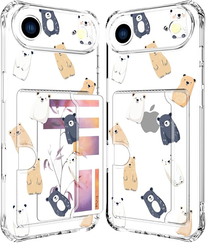 Compatible with iPhone 17 Air Case Card Holder for Women Cute Design,Wallet Phone Cases Transparent Cool Kawaii Protective (Clear Lovely Bears Funny)