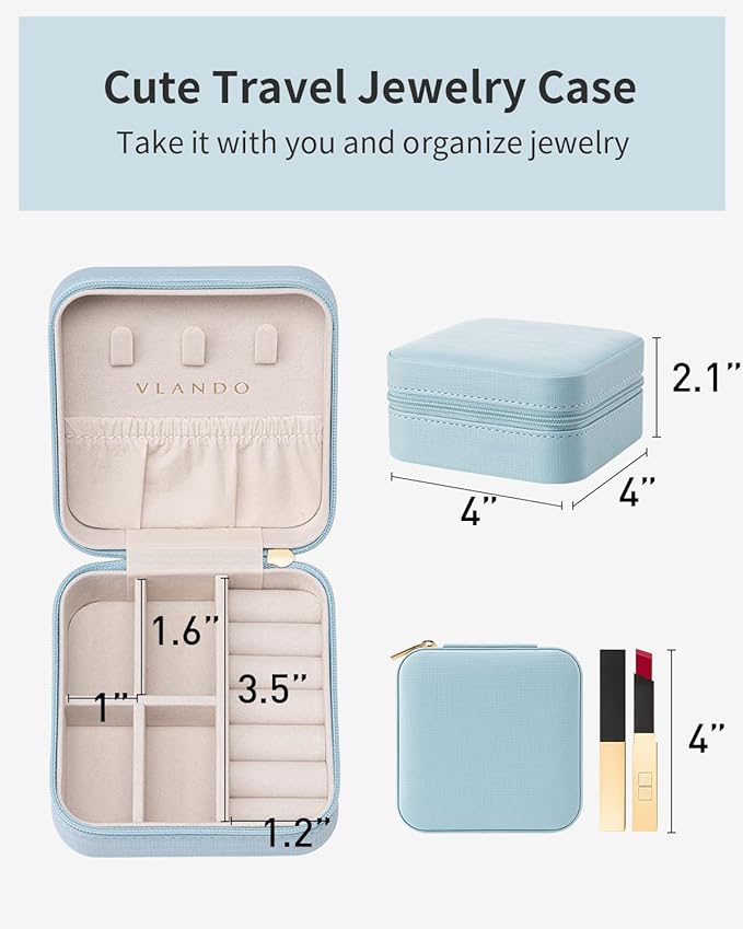 VLANDO Teacher Appreciation Gifts - Travel Jewelry Case - Travel Essentials for Women - Small Jewelry Travel Organizer Case for Girls Women - Blue