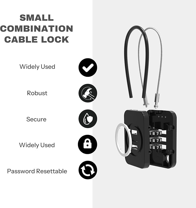 Combo Lock, Premium Cable Lock with Code, Combination Lock for Travel Security, Luggage, Suitcase, Backpack, Anti-Theft (Non-Luminous, Black)