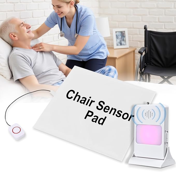 Chair Sensor Pad & Pager for Elderly Dementia Patients Caregiver Bed Alarm with 13.5" x 13.5" Motion Sensor Pad Fall Prevention for Elderly (Chair Pad)