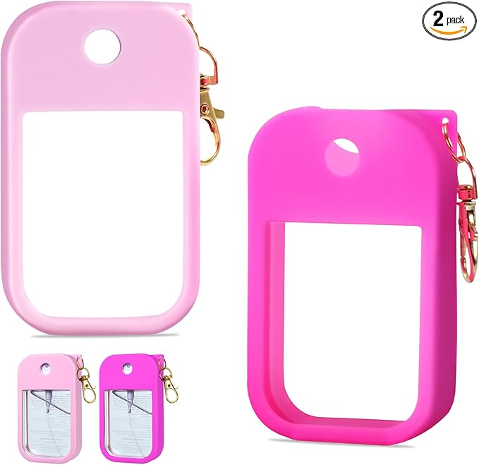 Soft-Touch Silicone Case Compatible with Touchland Hand Sanitizer Spray 1FL OZ/30ML, 2Pcs Portable and Protective Case with Metal Keychain, Easily Coordinate with Bags and Belt