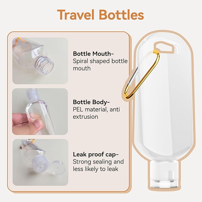 Travel Bottles with Keychain,1.7oz (50ml) Leakproof Squeeze Bottles with Flip Cap, Refillable Containers for Hand Sanitizer Travel, Gym office(6 Pack)
