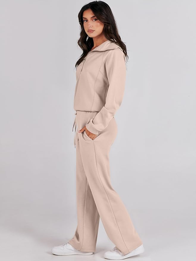 ANRABESS Women 2 Piece Outfits 2025 Fall Fashion Airport Wide Leg Pants Lounge Set Leisure Travel Vacation Clothes Sweatsuits
