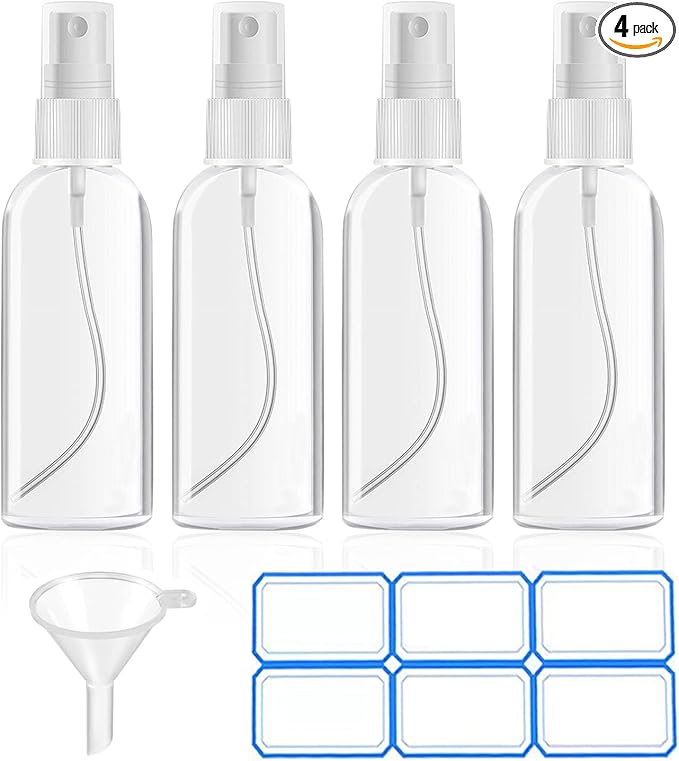 DTDNZKN 4 Pack 1 Oz (30ml) Mini Spray Bottles Clear Travel Size Spray Bottles Leak Proof with Funnels and Labels