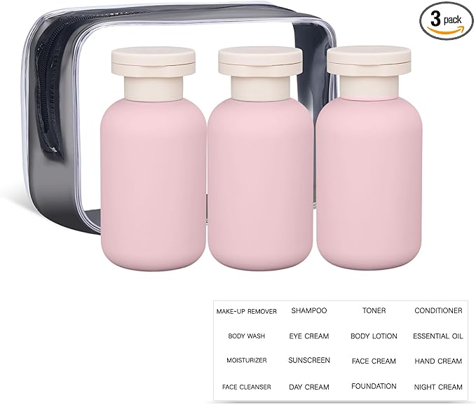 ASEVAT 3.4 oz Plastic Squeeze Bottle for Lotion, Plastic Empty Shampoo Conditioner Container, Plastic Travel Size Toiletries Bottles for Shampoo, Lotion, Cream and Liquids (3 Pcs)
