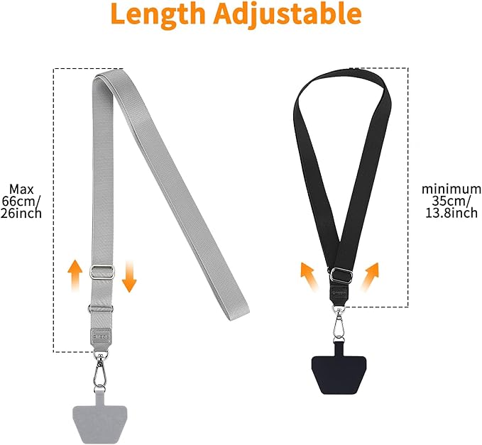 CACOE Phone Lanyard 2 Pack-2× Adjustable Neck Strap,2× Phone Patches,Universal Cell Phone Multifuctional Patch Lanyards Compatible with Most Smartphones(Black+Gray)
