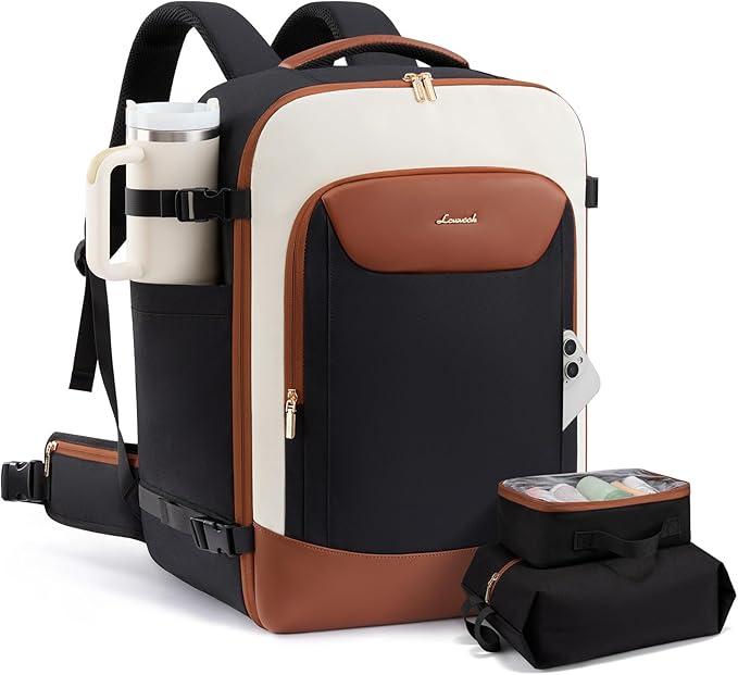LOVEVOOK 56L Travel Backpack for Women Men, Medium Checked Backpack for Airplanes TSA Personal Item Travel Bag fits 18" Laptop, Waterproof Weekender Essentials Airline Approved with 2 Packing Cubes