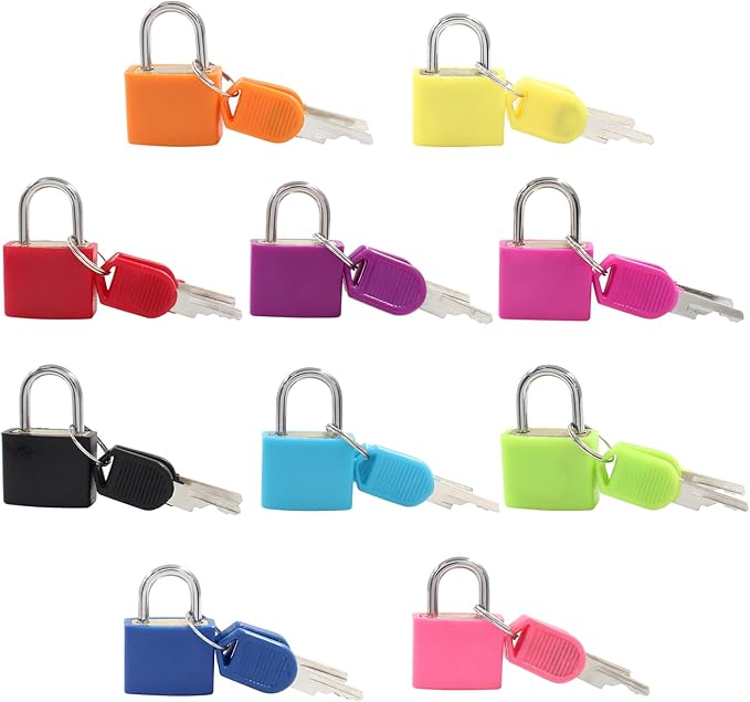 Waziaqoc 10 Pcs Luggage Locks with Keys, Small Suitcase Padlock, Mini Metal Padlock for Travel Bags, School Gym Locker, Toolbox