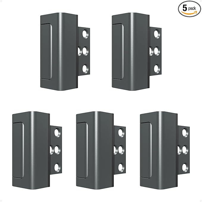 5 Pack Home Security Door Reinforcement Lock, Childproof Safety Door Lock Latch Stopper, Removable Screw-Mounted, Prevent Home Unauthorized Entry, Aluminum Construction, Withstands 800 lbs