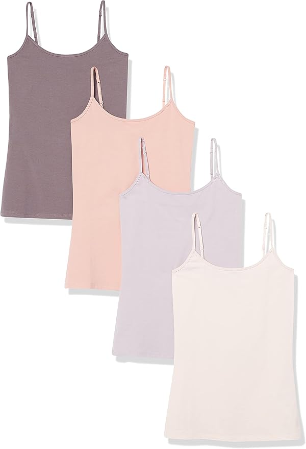 Amazon Essentials Women's Slim-Fit Camisole for Layering and Everyday Wear, Pack of 4