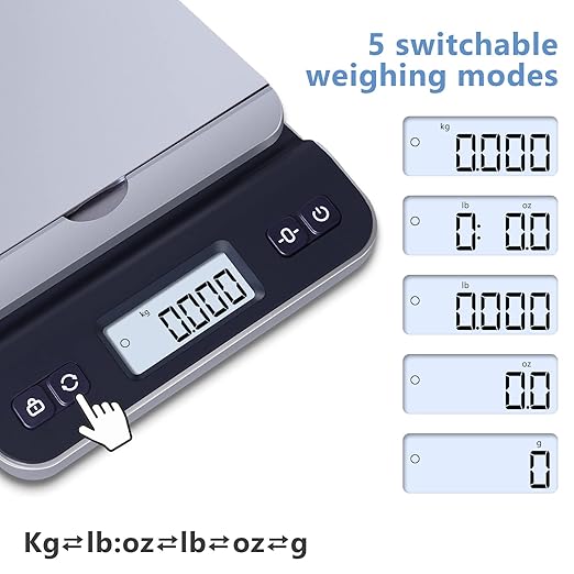 QP Shipping Scale, 86lb/0.1oz High Accuracy Digital Postal Scale for Packages, Hold/Tare Function, Backlit LCD Display, Flip-up Holder, Postage Scale, Mail Scale, Battery & Tape Measure Included