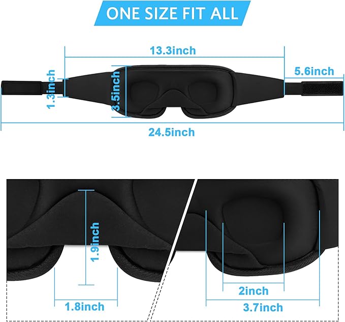 Sleep Mask, Super Soft 3D Contoured Cup Sleeping Mask, Upgraded 100% Blockout Light Sleep Masks for Women Men with Adjustable Strap, Comfortable Concave Molded Eye Covers for Sleeping, Black