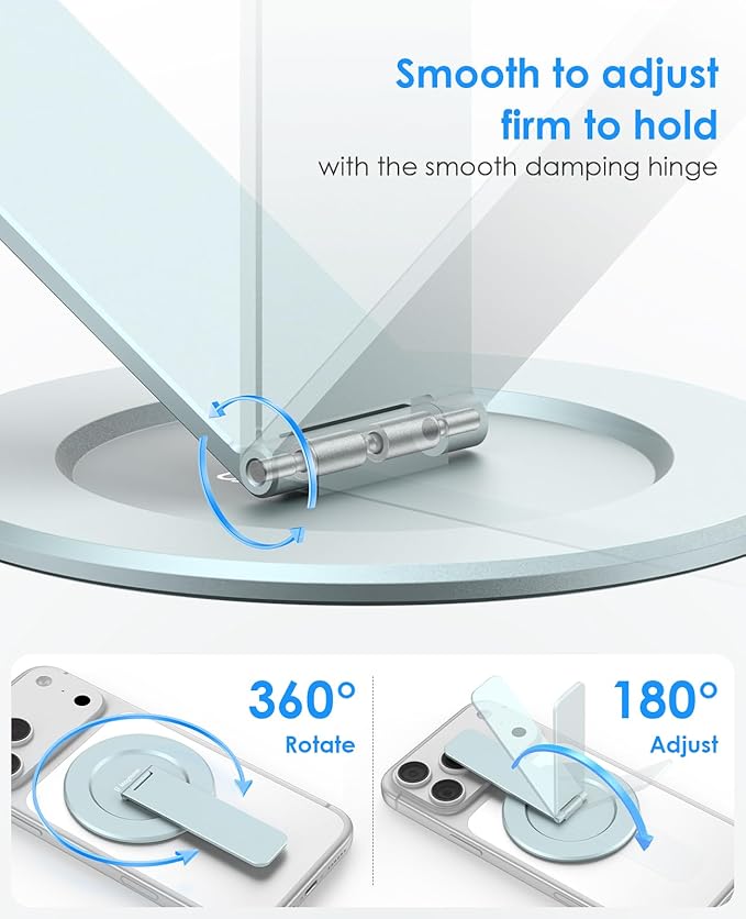 Magtame Magnetic Phone Stand for Magsafe, Ultra-Slim Snap-on Phone Holder Kickstand,180° Adjustable Angle Damping Design Cellphone Grip, Blue