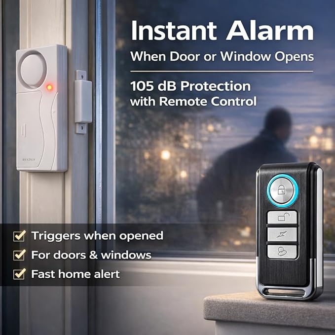 HENDUN Door Alarms When Opened with Remote, Door Bells Chimes, Door Security Sensor Pool Alarm for Kids Safety (2 Pack)