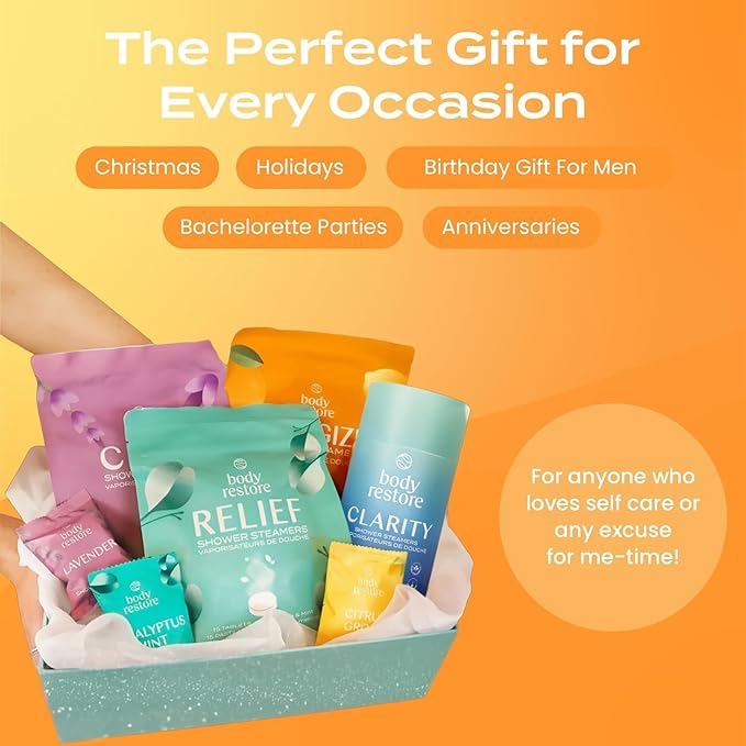 Body Restore Shower Steamers Aromatherapy 15 Pack – Mothers Day Gifts for Mom, Birthday Gifts for Women, Relaxation Stress Relief Self Care – Premium Citrus Essential Oil Tablets