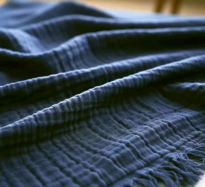 KyraHome Muslin Blankets for Adults, 60"x80", 100% Organic Cotton Throw Blankets for Couch, Plant Dyed Breathable Lightweight Gauze Summer Blankets, All Season (Navy Blue)