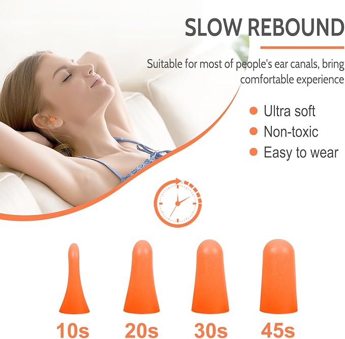 LYSIAN Soft Foam Earplugs 38dB SNR, 60 Pairs, Disposable Noise Cancelling Ear Plugs for Snoring, Working, Sleeping, Industrial - Orange (SA-7-5)