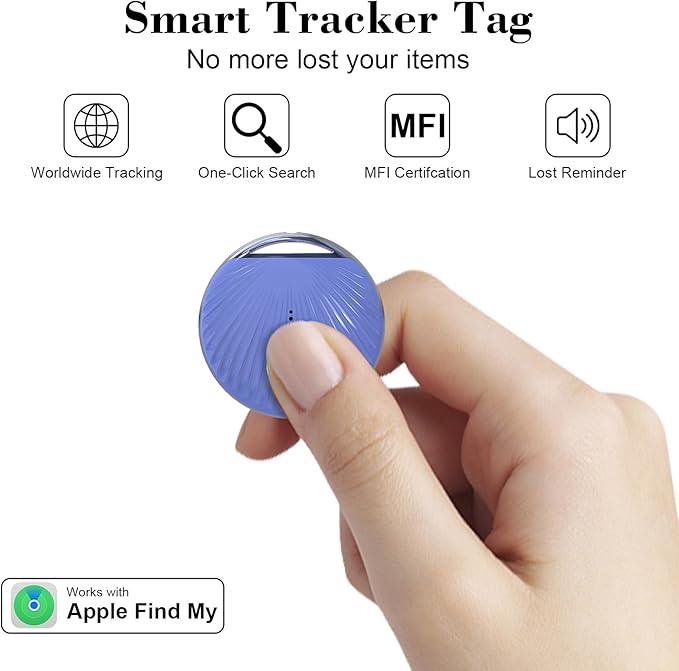 Air Tracker Tag, [MFi Certified] Smart Tag, Pet Bluetooth Tracker for Apple Find My, IP68 Waterproof,Replaceable Battery, Key Finder and Item Locator for Keys, Bags, Pets, Wallet-Blue