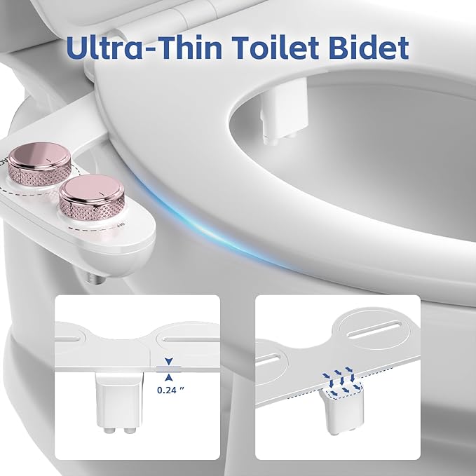 Bidet Attachment for Toilet Seat Water Pressure - Non Electric Bidets Self Cleaning Sprayer - Portable Slim Dual Nozzle Bidet Attachments Toilets - Adjustable Bidets Wash Butt Cleaner for Bathroom