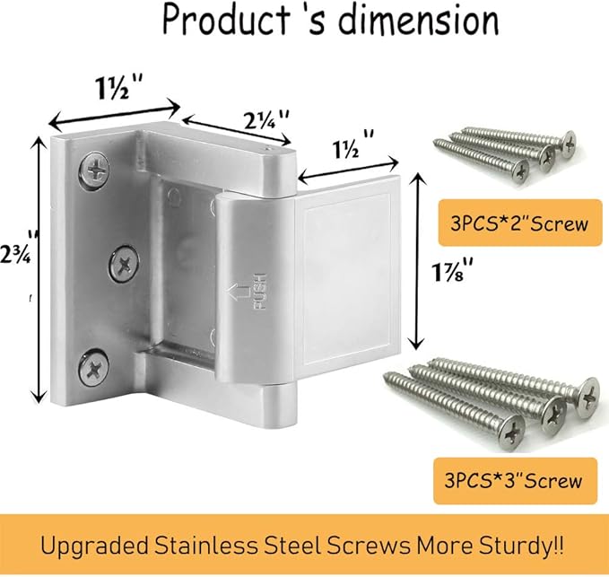 Hotel Security Door Lock with Stainless Steel Screws,Privacy Door Latch for in-Swinging Doors Extra High Home Door Security Lock(Silver-1 Pack)