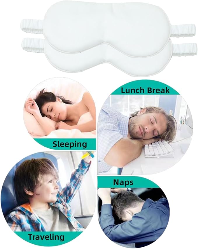 HBHLFZ Sleep Mask 2 Pack - Bamboo Viscose Fiber Sleeping Eye Mask - with Elastic Band/Headband - Comfort Sleeping Shade - for Nighttime Sleeping, Traveling & Napping（White）