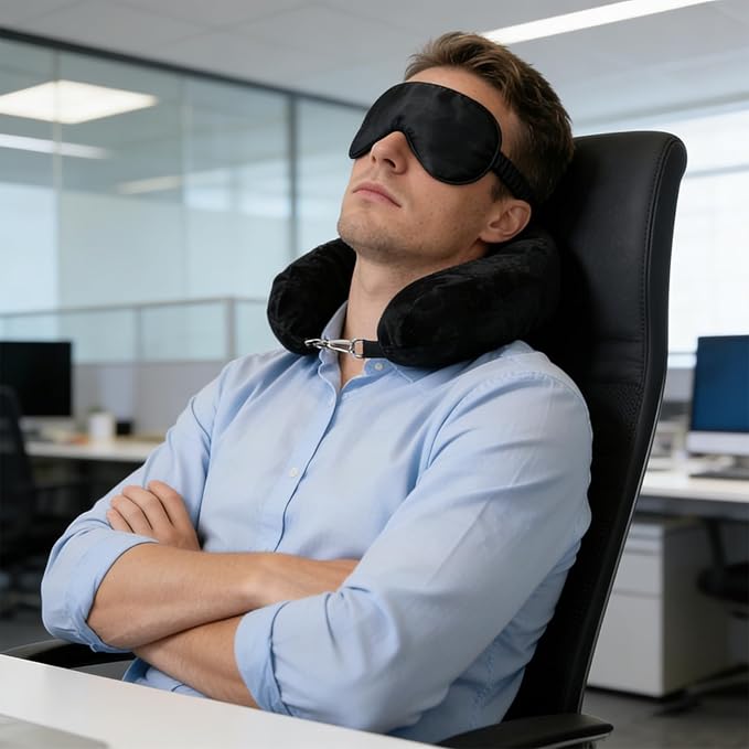 Stuffable Travel Neck Pillow with Light-Blocking Sleep Mask, Fillable Airplane Neck Pillow for Clothes, Soft Velvet Neck Support with Strap