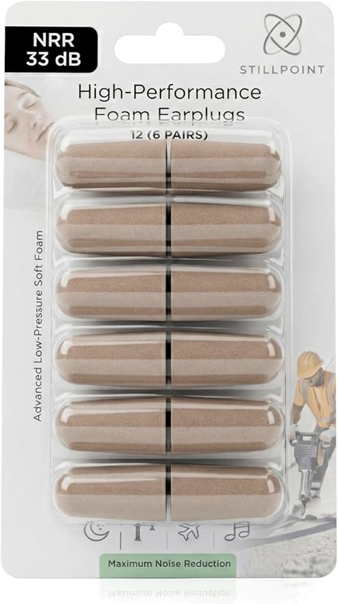 Happy Hippo Soft Foam Earplugs, 33 dB NRR, 6 Pair, 12 Ear Plugs Maximum Protection for Sleeping; Silence Snoring, Airplanes, Airports, Power Tools, Phone Conversations, Loud Work Environments (Beige)
