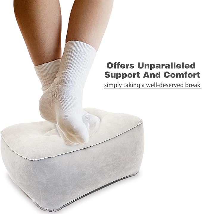 Inflatable Foot Rest, Carseat Inflatable Foot Rest Pillow, Airplanes Inflatable Foot Rest Cars, Travel Footrest Pillow for Home Office,Trains (Grey 2 Count), 14.5" L×11.8" W×7.9”H