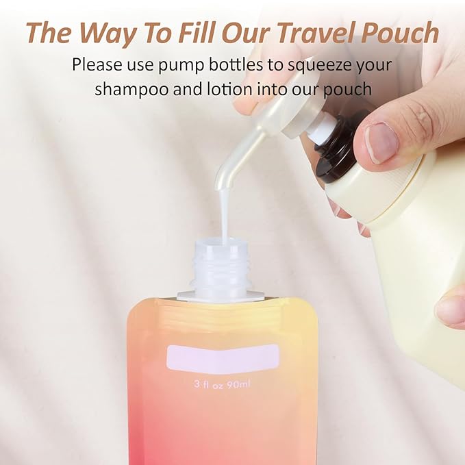 PACKISM 15 Pack Travel Pouches for Toiletries - 3 oz Leak Proof TSA Approved Liquid Containers, Squeeze Bags for Shampoo Lotion, Space Saving Refillable Carriers, Gradient Purple Cherry Yellow