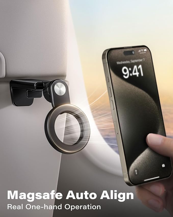 Magnetic Airplane Phone Holder for Travel Essentials - PhoneHolder for Airplane Seat, Car & Home with MagSafe Compatibility, Compatible with iPhone 16/15/14 & Android-917001