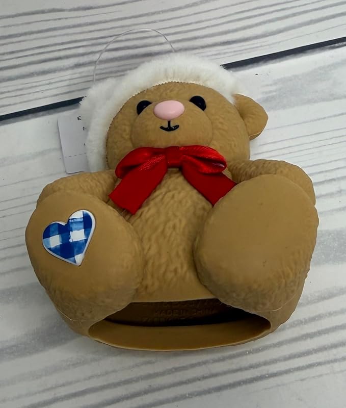 Bath and Body Works Festive Teddy Bear With Gingham Blue Heart & Red Bow Tie Pocketbac Hand Sanitzer Holder