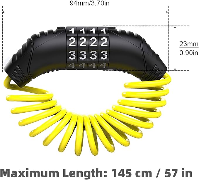 Windance 2pcs Motorcycle Helmet Lock Cable, Anti-Theft Retractable Luggage Lock with 4 Digit Password Combination Security Lock (Yellow 2pcs)
