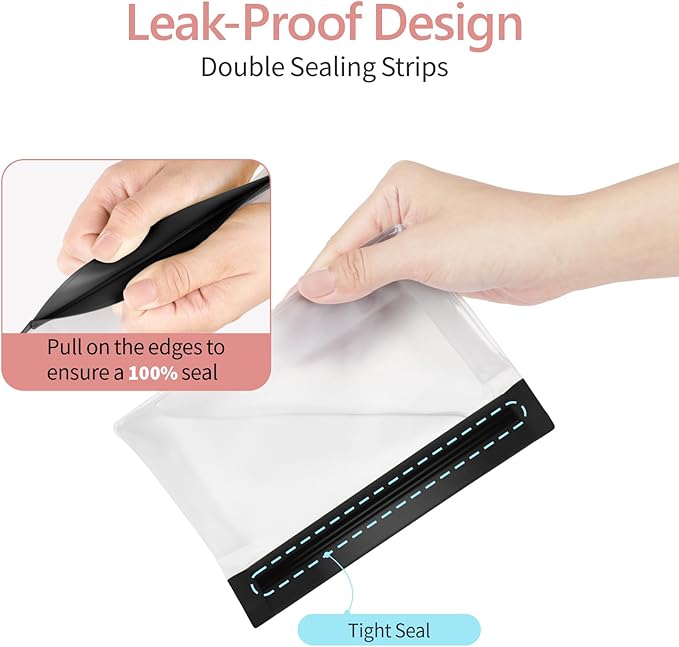 PACKISM Leakpoof Clear Toiletry Bags for Traveling - Sealed TSA Approved Toiletry Bag, Reusable Semi-Transparent Clear Cosmetic Bag with Flat Bottom, Perfect for Travel Essentials, 2L+2M, Black