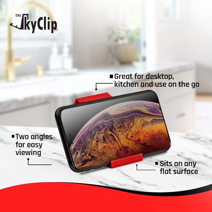 The SkyClip Airplane Cell Phone Back of Seat Inflight Tray Table Clip and Sturdy Inflight Phone Holder, Compatible with iPhone, Android, Tablets, and Readers, Travel Must Have (Red 2 Pack)