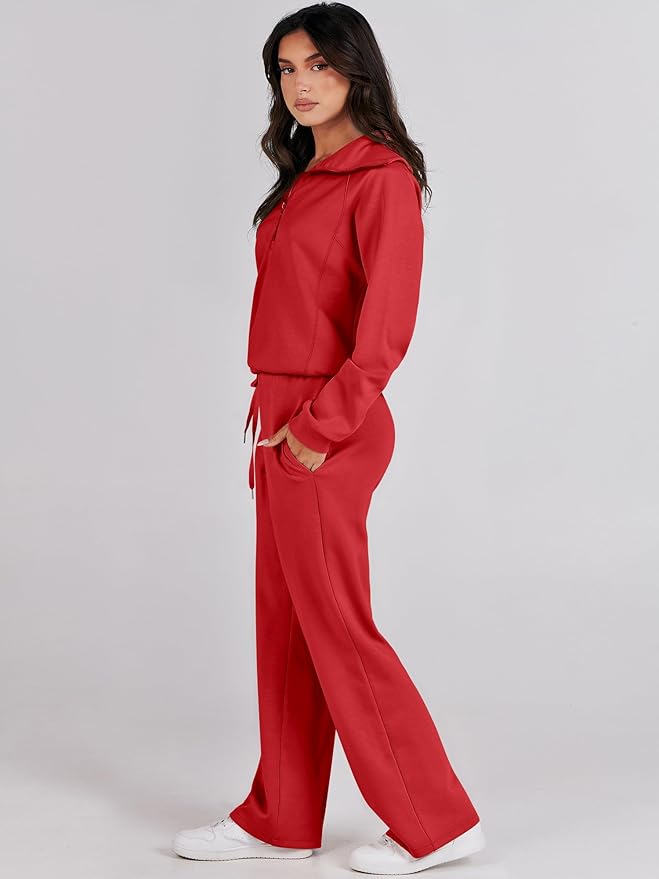 ANRABESS Women 2 Piece Outfits 2025 Fall Fashion Airport Wide Leg Pants Lounge Set Leisure Travel Vacation Clothes Sweatsuits