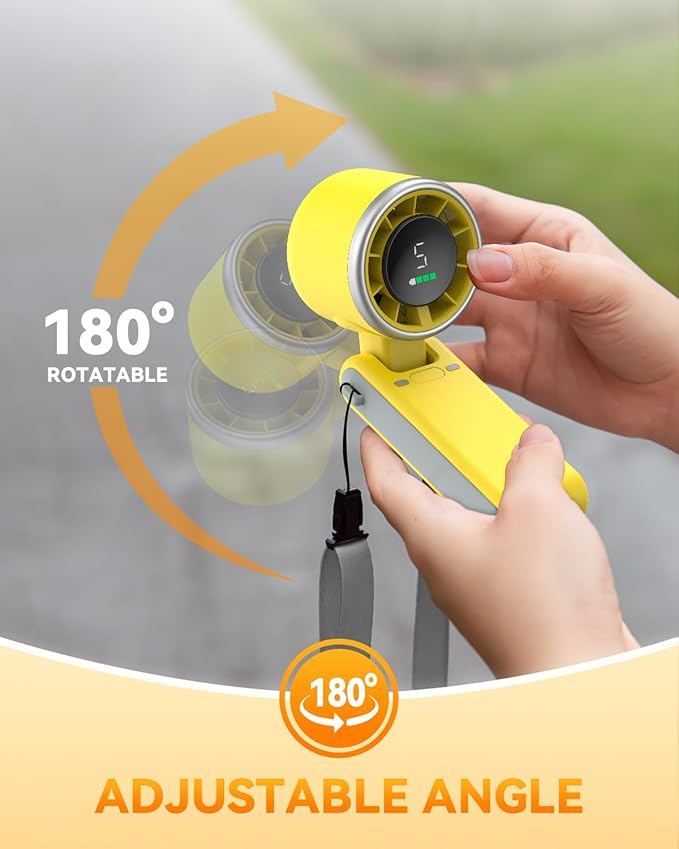 PlayHot Portable Handheld Turbo Fan, 5-Speed Personal Fans, 5000mAh Rechargeable Fans Up to 12 Hours, Weight only 0.6lb Small Fan, Hand/Neck/Desk Fan 3 IN 1, Beach Vacation Essentials(Yellow)