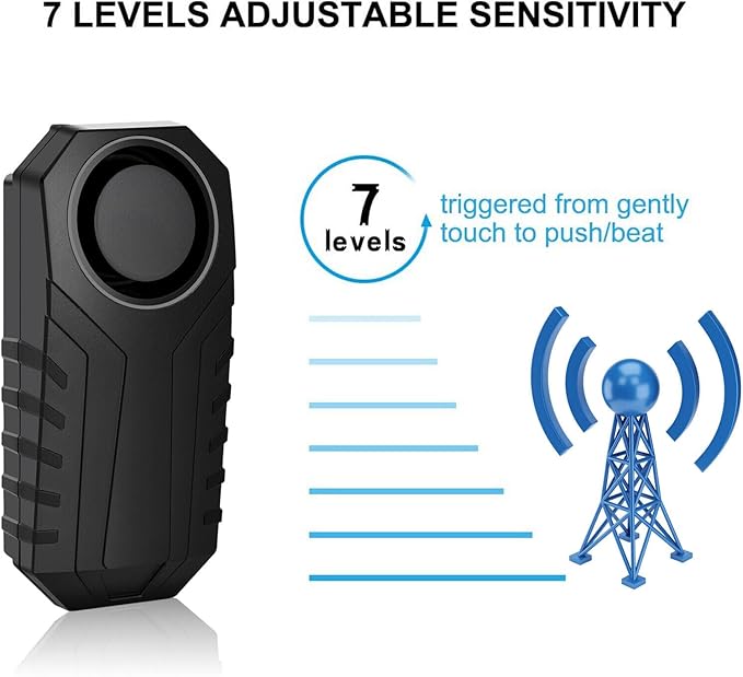 113dB Bike Alarm with 2 Remotes, Wireless Vibration Motion Sensor Waterproof Motorcycle Alarm, Anti-Theft Vibration Bicycle Alarm Waterproof Vehicle Security Alarm System