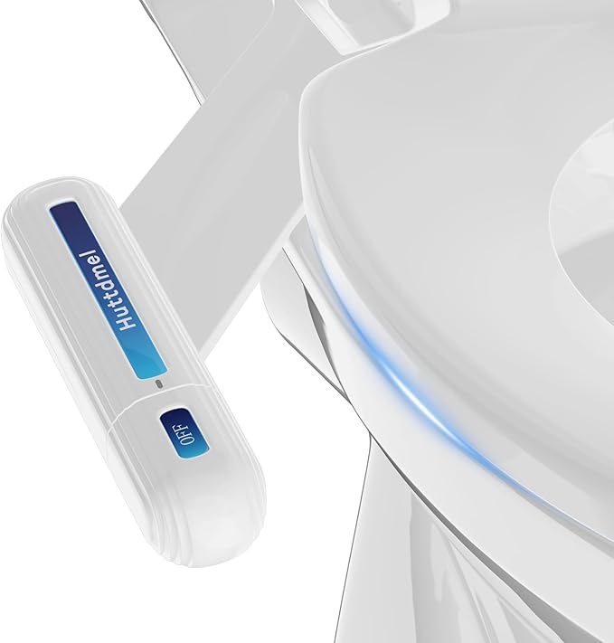 Ultra-Slim Bidet Attachment for Toilet, Non-Electric Dual Nozzle (Rear & Feminine Wash), Adjustable Water Pressure, Easy to Install, Fits Most Toilets, Stainless Steel Hose, Blue & White