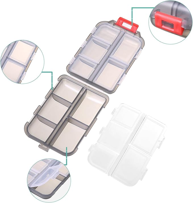 1Pack Travel Pill Organizer - 10 Compartments Pill Case, Compact and Portable Pill Box, Perfect for On-The-Go Storage, Pill Holder for Purse Gray
