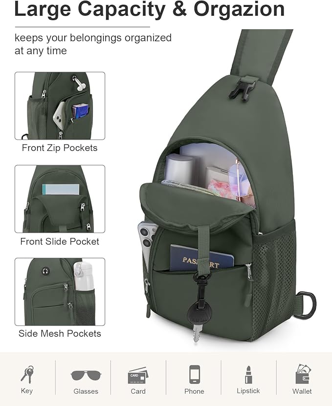 Pritent Crossbody Bags for Women Man, Waterproof Sling Bag Backpack Trendy Casual Cross Body Bags with Convertible Shoulder Strap Chest Bag for Camping Hiking Travel Essentials (Wine, Medium)